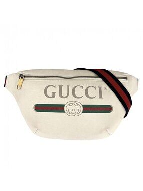 Gucci Waist Bag Logo Print Sherry Line Crossbody Leather White Gold